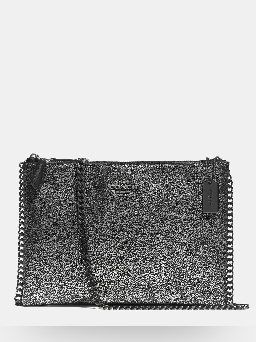 Coach Metallic Black Pebbled Leather Chain Crossbody Bag